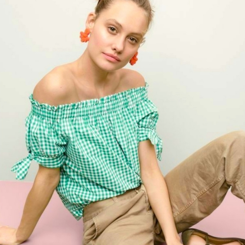 *HP* NWOT J.Crew Gingham Off-the-Shoulder Top